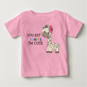 Camiseta Para Bebê T-Shirts de Bebê, Girafa Rosa Personalizada
