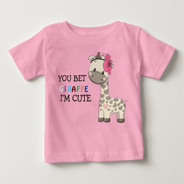 Camiseta Para Bebê T-Shirts de Bebê, Girafa Rosa Personalizada (Frente)