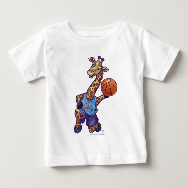 Camiseta Para Bebê T-Shirts de Criança Girafa de basquete (Frente)