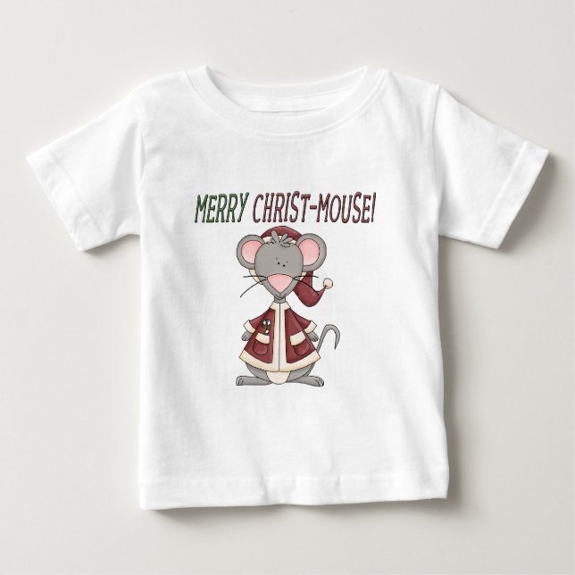 Camiseta Para Bebê T-shirts e presente do rato Cristo de feliz (Frente)