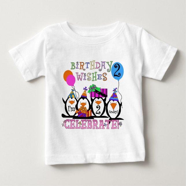 Camiseta Para Bebê T-shirts e presentes segundos aniversários Pinguin (Frente)