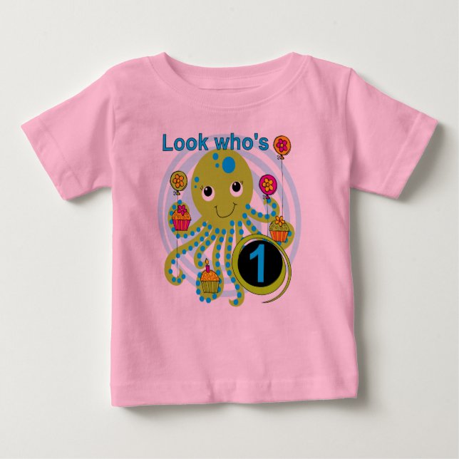 Camiseta Para Bebê T-shirts e primeiros aniversarios de polvo (Frente)