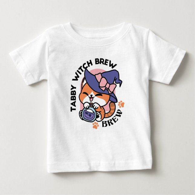 Camiseta Para Bebê Tabby Witch Brew – Cute Halloween Cat Design (Frente)