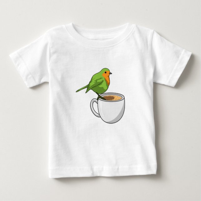 Camiseta Para Bebê Taça de Café de Pássaro (Frente)