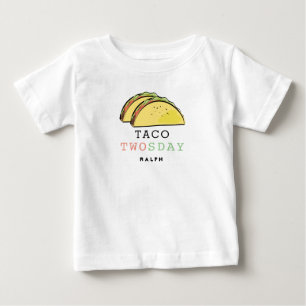 Camiseta Para Bebê Taco Twosday Terça-feira Branco Aniversário de 2 a