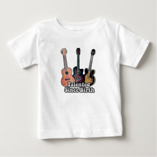 Camiseta Para Bebê Talentoso desde o nascimento. Violão colorido vint