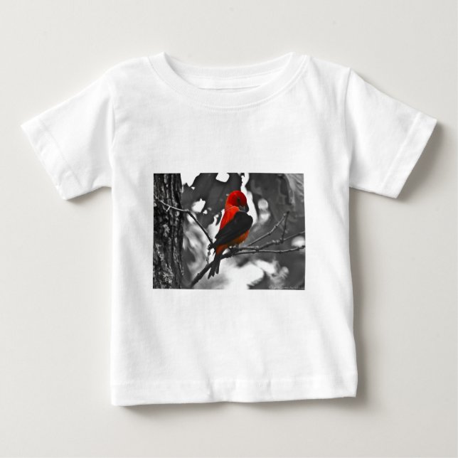 Camiseta Para Bebê Tanager Escarlate Macho (Frente)