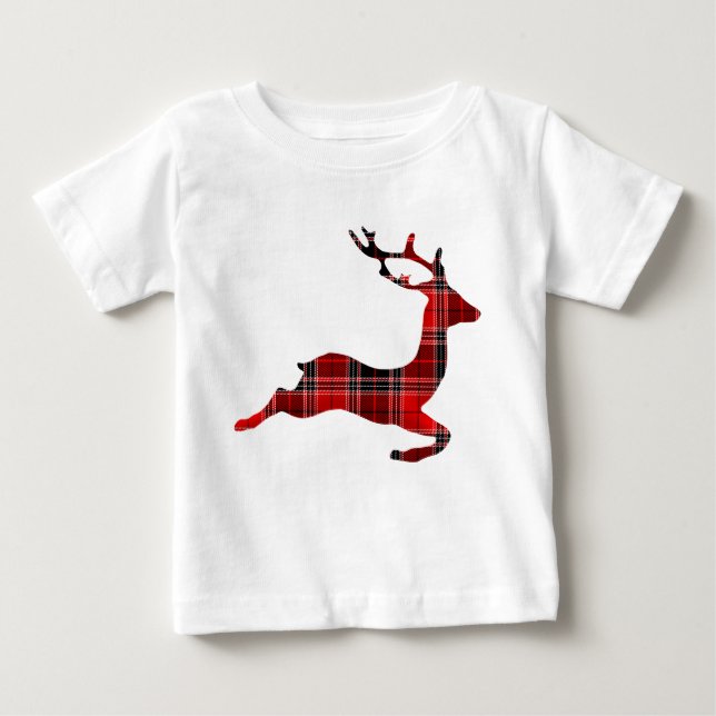 Camiseta Para Bebê Tartan Scottish rendeer Christmas (Frente)