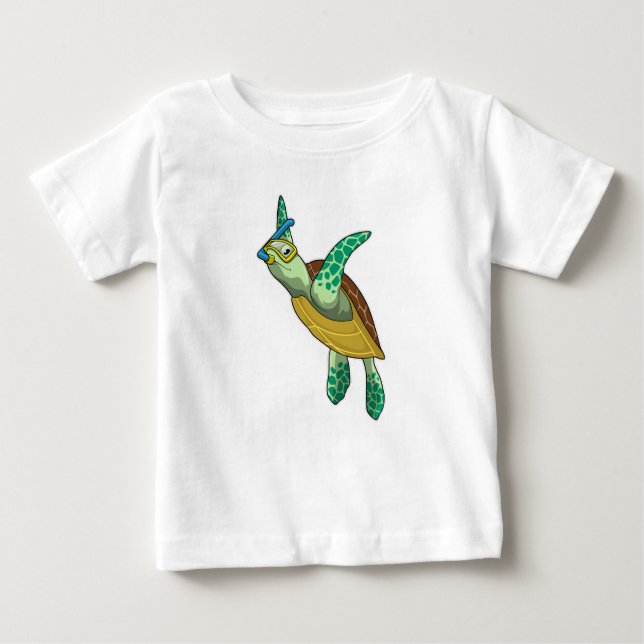 Camiseta Para Bebê Tartaruga a mergulhar com Snorkel (Frente)