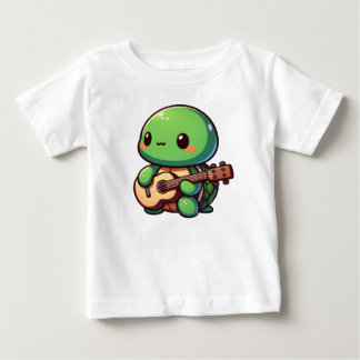 Camiseta Para Bebê Tartaruga Chibi Cuja Tocação Toca Violão