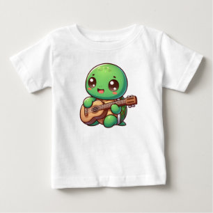 Camiseta Para Bebê Tartaruga Chibi Cuja Tocação Toca Violão