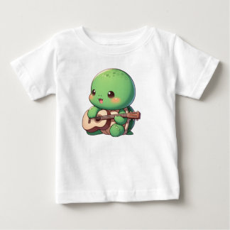 Camiseta Para Bebê Tartaruga Chibi Cuja Tocação Toca Violão