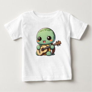 Camiseta Para Bebê Tartaruga Chibi Cuja Tocação Toca Violão