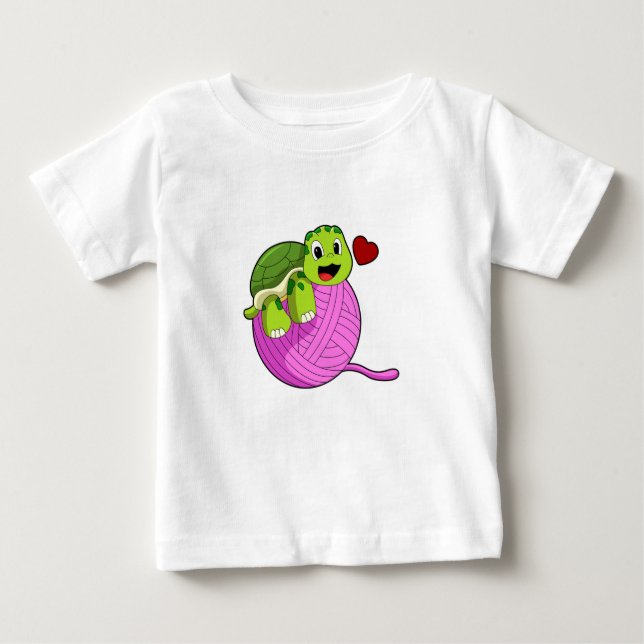 Camiseta Para Bebê Tartaruga com Bola de Lã (Frente)