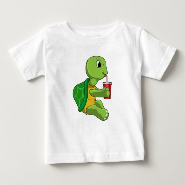 Camiseta Para Bebê Tartaruga com caneca Bebendo com palha (Frente)