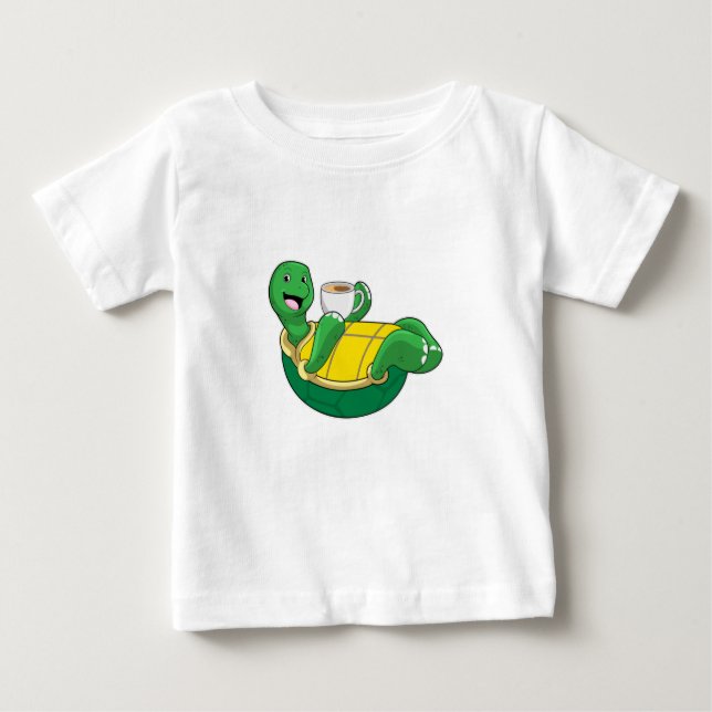 Camiseta Para Bebê Tartaruga com copo de café (Frente)