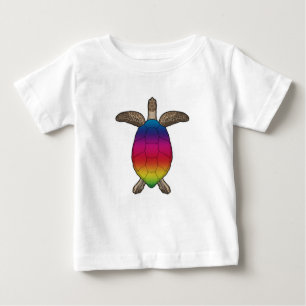 Camiseta Para Bebê Tartaruga com cores arco-íris