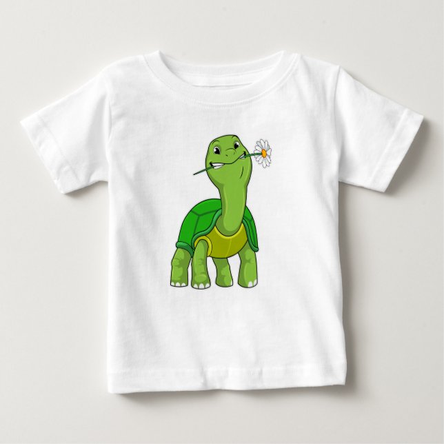 Camiseta Para Bebê Tartaruga com margarida (Frente)