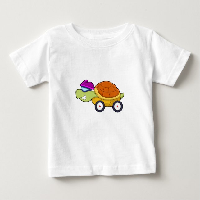 Camiseta Para Bebê Tartaruga com Shell como Carro (Frente)