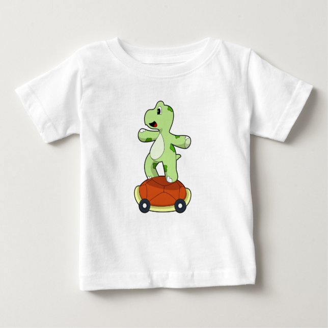 Camiseta Para Bebê Tartaruga com Shell como skate (Frente)