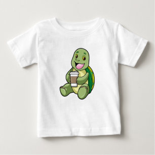 Camiseta Para Bebê Tartaruga com Shell e Café para ir