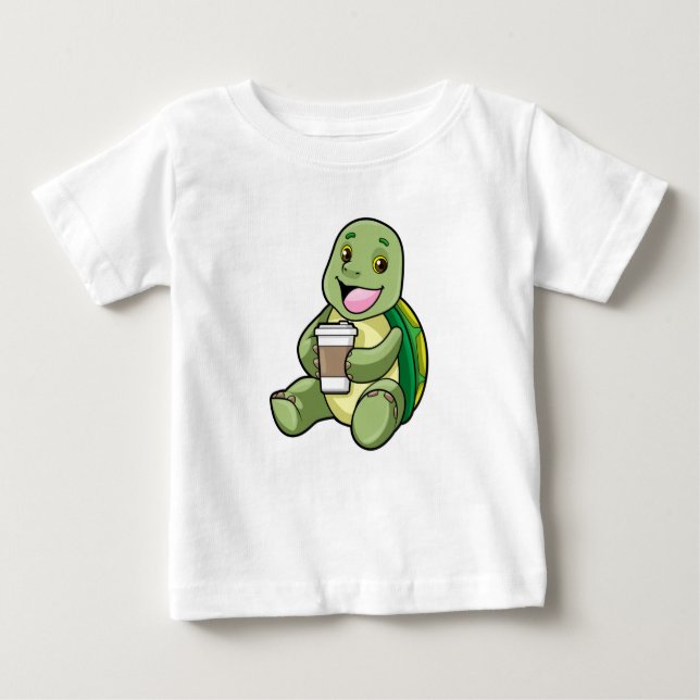 Camiseta Para Bebê Tartaruga com Shell e Café para ir (Frente)