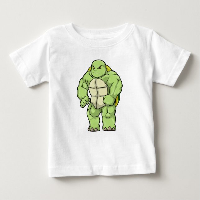 Camiseta Para Bebê Tartaruga como Bodybuilder com pacote Seis (Frente)