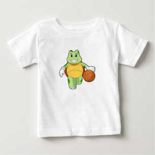 Camiseta Para Bebê Tartaruga como jogador de basquetebol com basquete