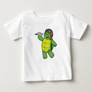 Camiseta Para Bebê Tartaruga como piloto com avião em papel