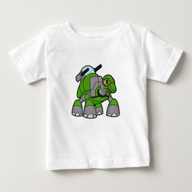 Camiseta Para Bebê Tartaruga como Robô com Canhões (Frente)