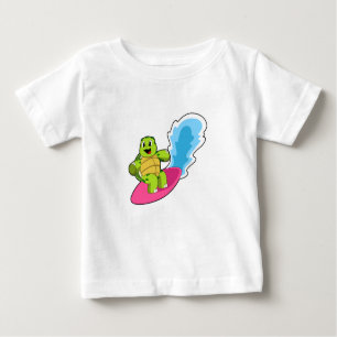 Camiseta Para Bebê Tartaruga como Surfer com Surfboard