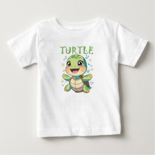 Camiseta Para Bebê Tartaruga de desenho animado alegre