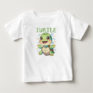 Camiseta Para Bebê Tartaruga de desenho animado alegre