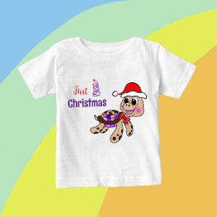 Camiseta Para Bebê Tartaruga de Natal