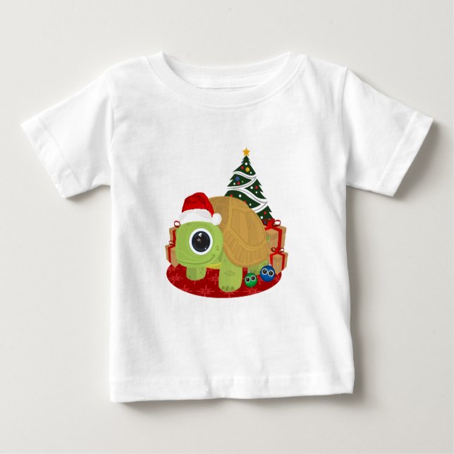 Camiseta Para Bebê Tartaruga de Natal (Frente)