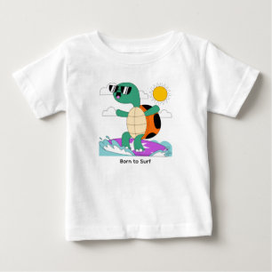 Camiseta Para Bebê Tartaruga de Surfe Legal com Óculos de Sol