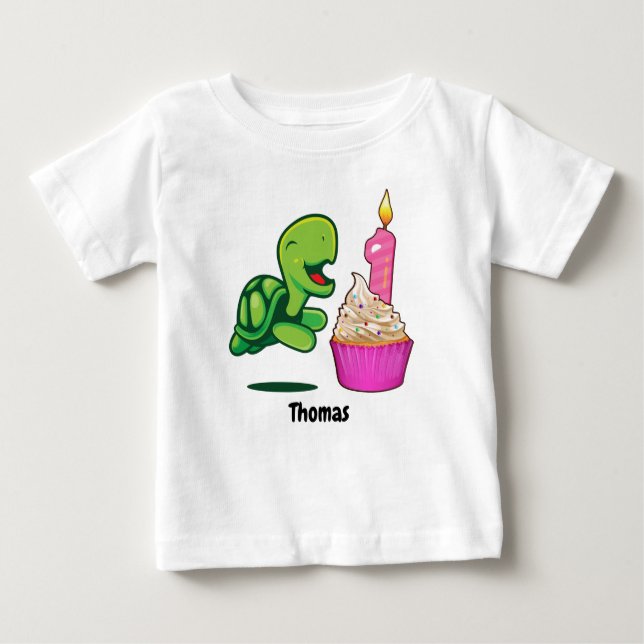 Camiseta Para Bebê Tartaruga do primeiro aniversario (Frente)