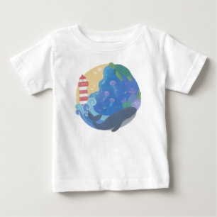 Camiseta Para Bebê Tartaruga e Farol de Baleia do Oceano de Verão