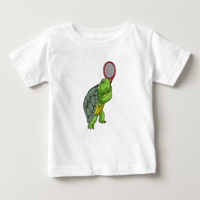 Camiseta Para Bebê Tartaruga em Tênis com raquete Tênis (Frente)