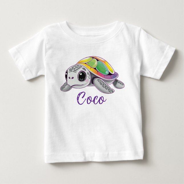Camiseta Para Bebê Tartaruga Marinha Explosão de Cor (Frente)