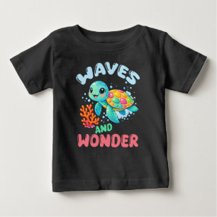 Camiseta Para Bebê Tartaruga Marinha Ondas e Maravilhosos Miúdos