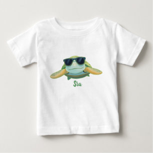 Camiseta Para Bebê Tartaruga Marinha Relaxada com Óculos de Sol