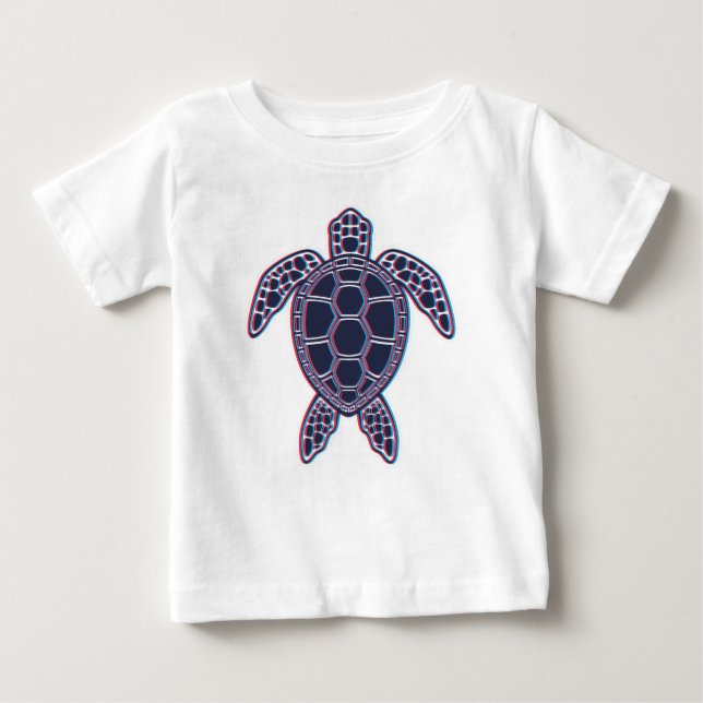 Camiseta Para Bebê Tartaruga Marinha Vermelha E Azul Anaglyfe 3D Efei (Frente)