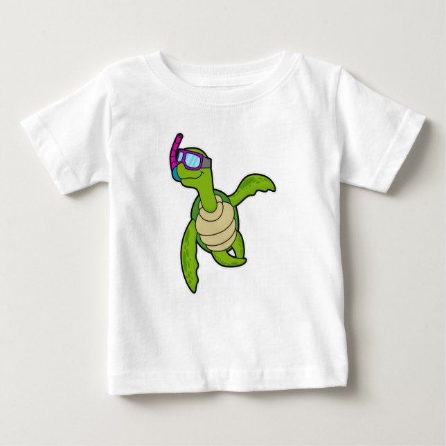 Camiseta Para Bebê Tartaruga Nadando com Snorkel (Frente)