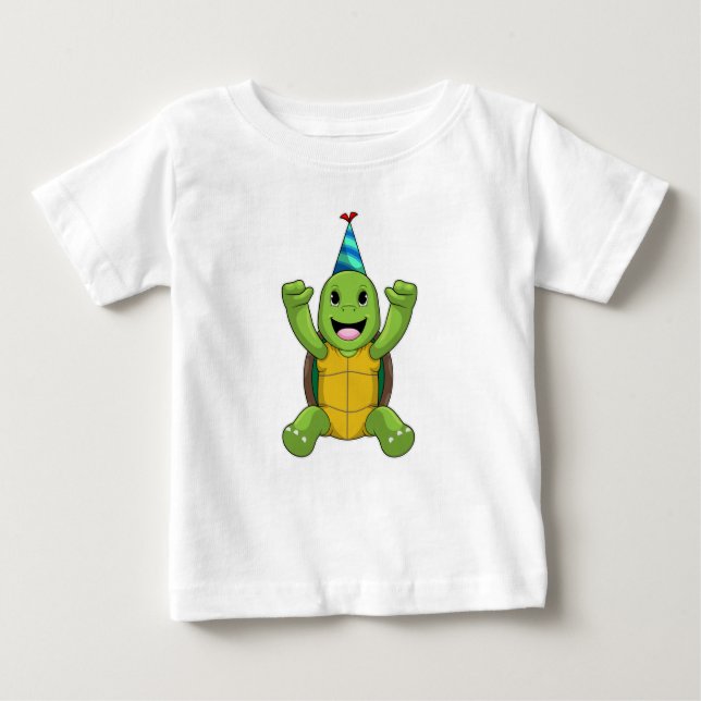 Camiseta Para Bebê Tartaruga no Aniversário com chapéu do Partido (Frente)