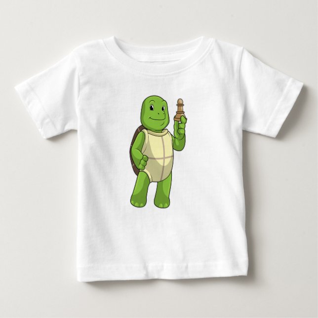 Camiseta Para Bebê Tartaruga no xadrez com peão de xadrez (Frente)