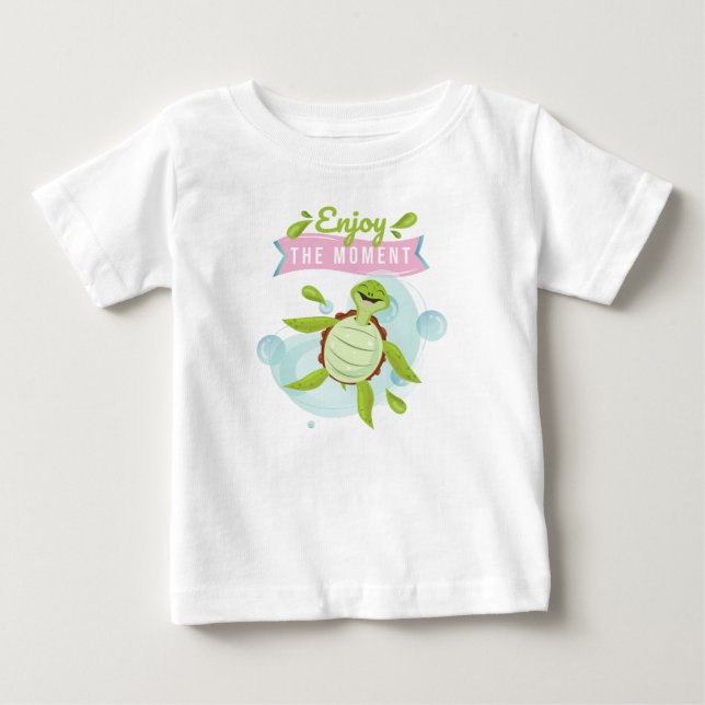 Camiseta Para Bebê Tartaruga Personagem Feliz Desfruta a Vida (Frente)