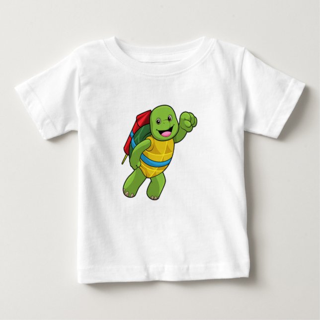 Camiseta Para Bebê Tartaruga voando com foguete (Frente)