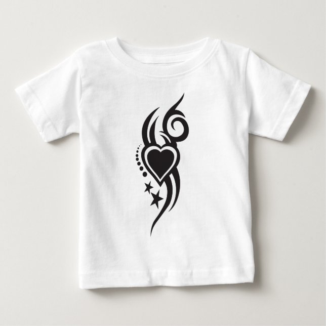 Camiseta Para Bebê Tatuagem de Coração Floral Ornamental (Frente)