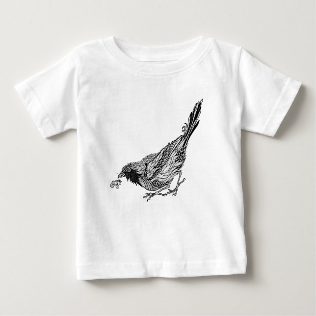 Camiseta Para Bebê Tatuagem do pássaro (Frente)